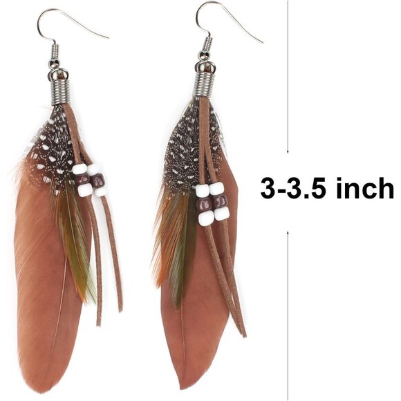 Handcrafted Natural Feather Dangle Earrings - Chic Peacock Design for Gifting - Picture 5 of 7